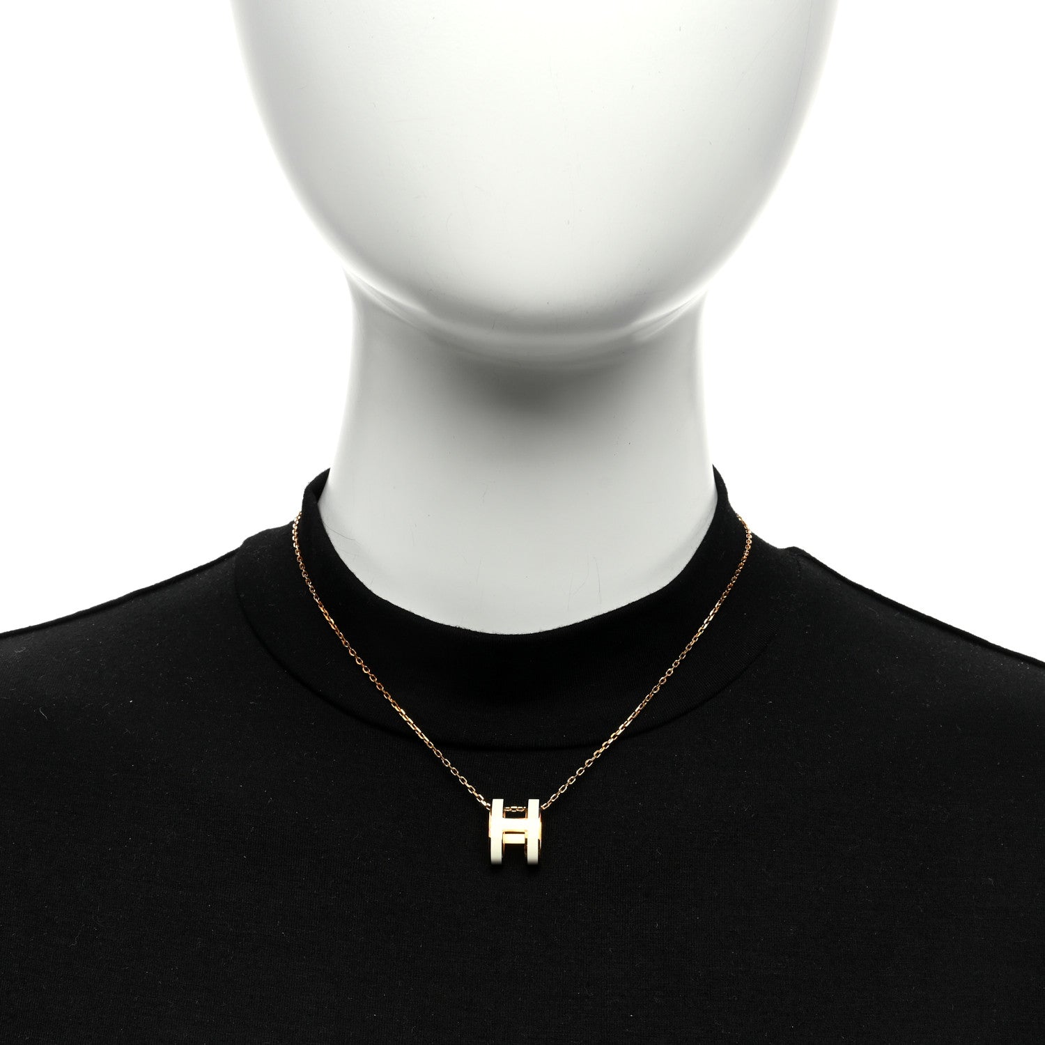 Hermes Lacquered Gold Pop H Pendant Necklace White 2 of 6