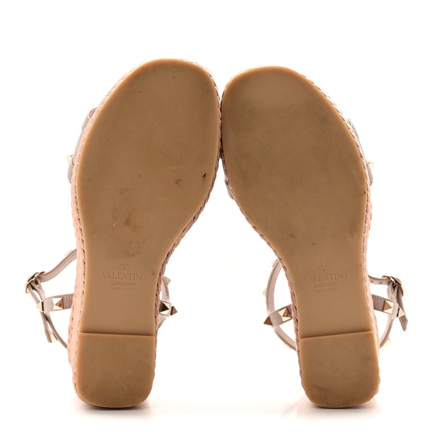 Silk Calfskin Rockstud Torchon Espadrille Wedge Sandals 38.5 Poudre