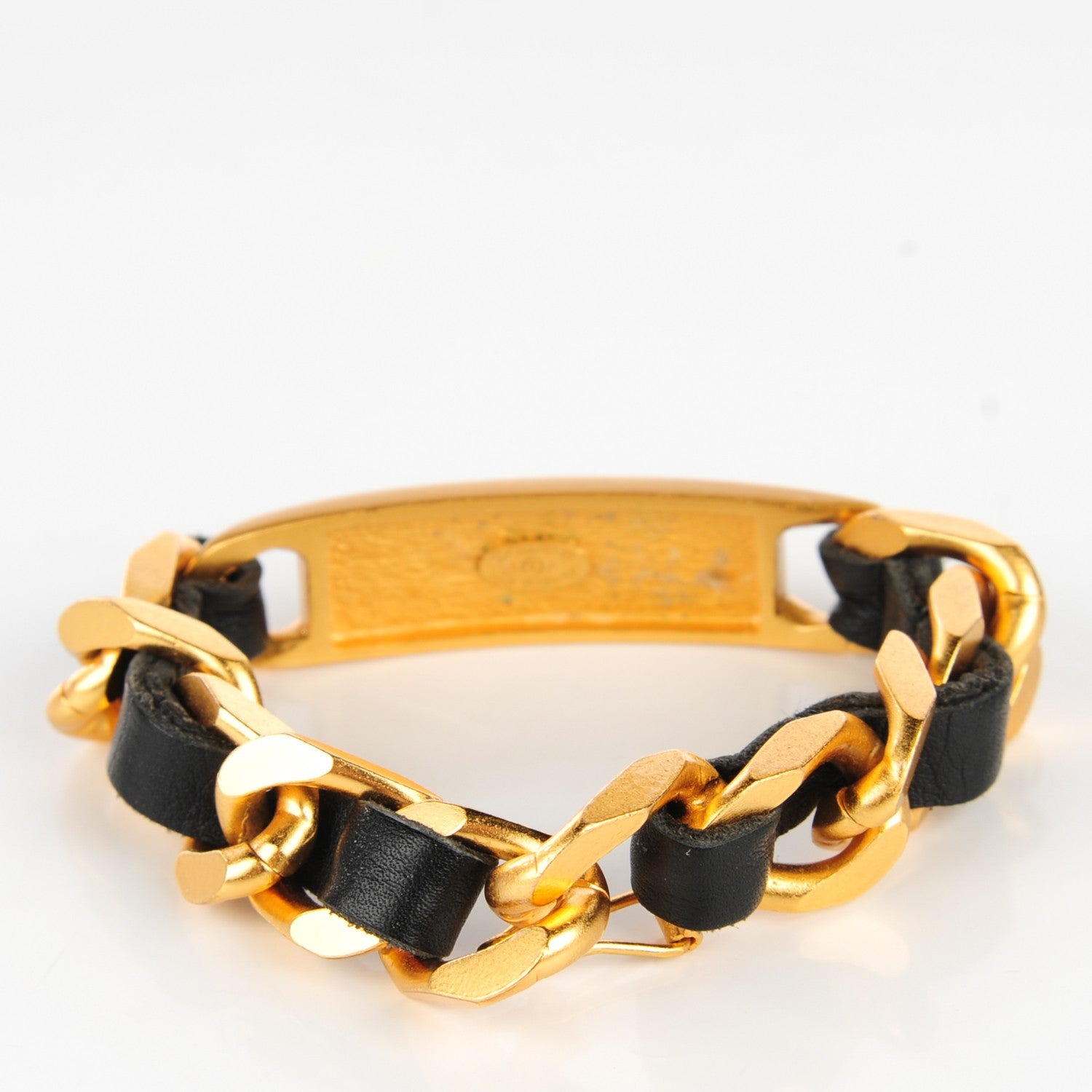 Chanel Lambskin Chain Logo Bracelet Gold Black 3 of 4