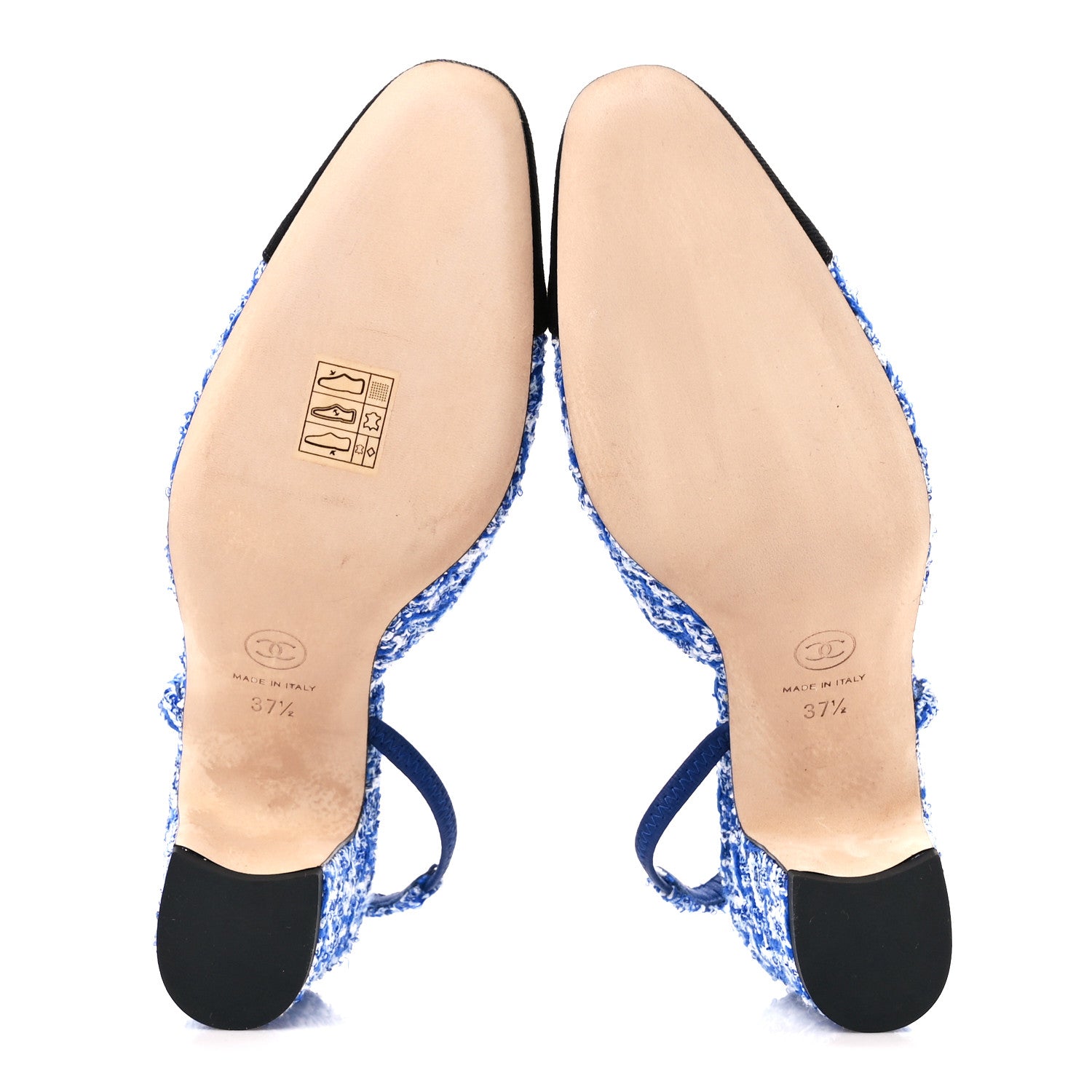 Chanel Tweed Grosgrain Cap Toe CC Slingback Pumps 37.5 Blue 5 of 8