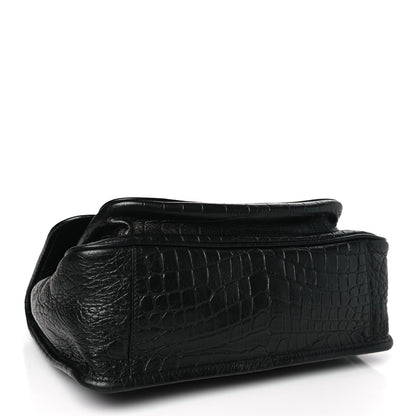 Saint Laurent Crocodile Embossed Lambskin Monogram Medium Niki Chain Satchel Black 4 of 10