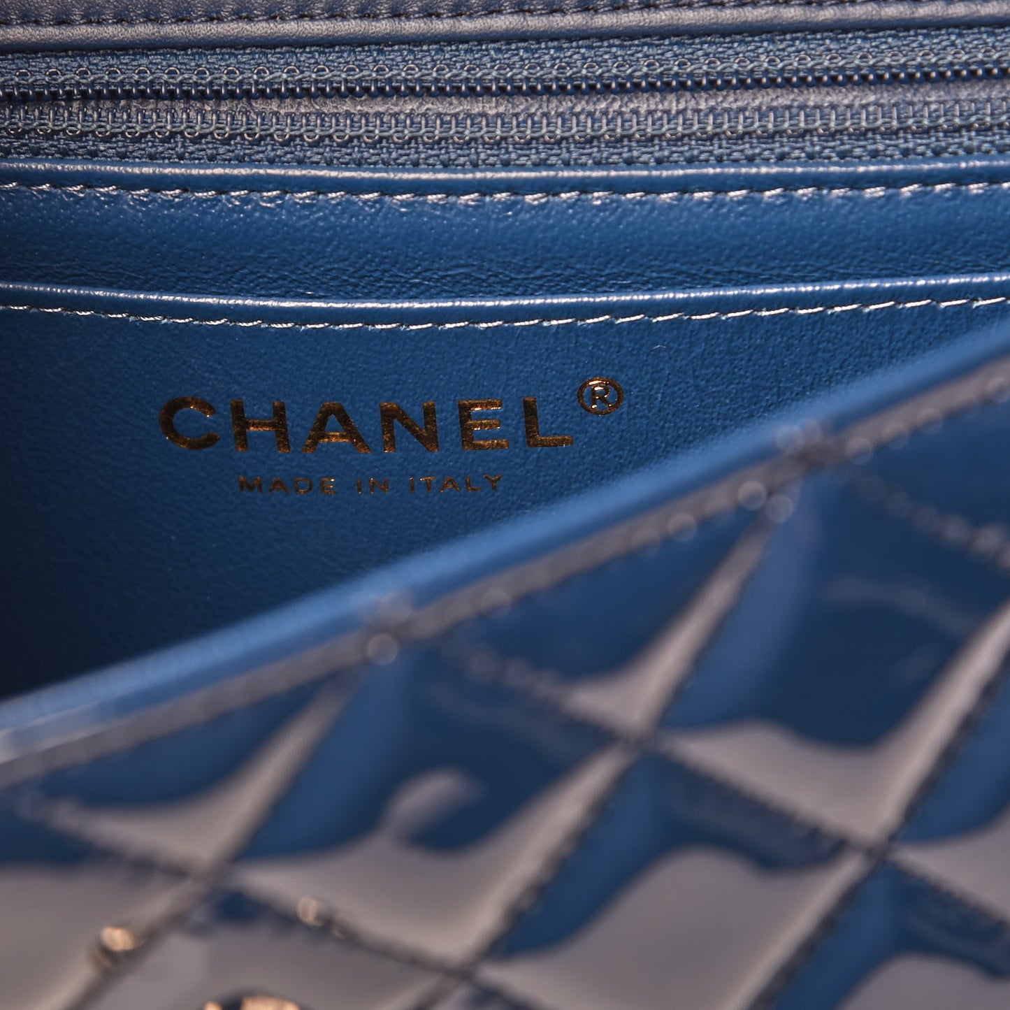 Patent Calfskin Quilted Mini Rectangular Flap Navy Blue