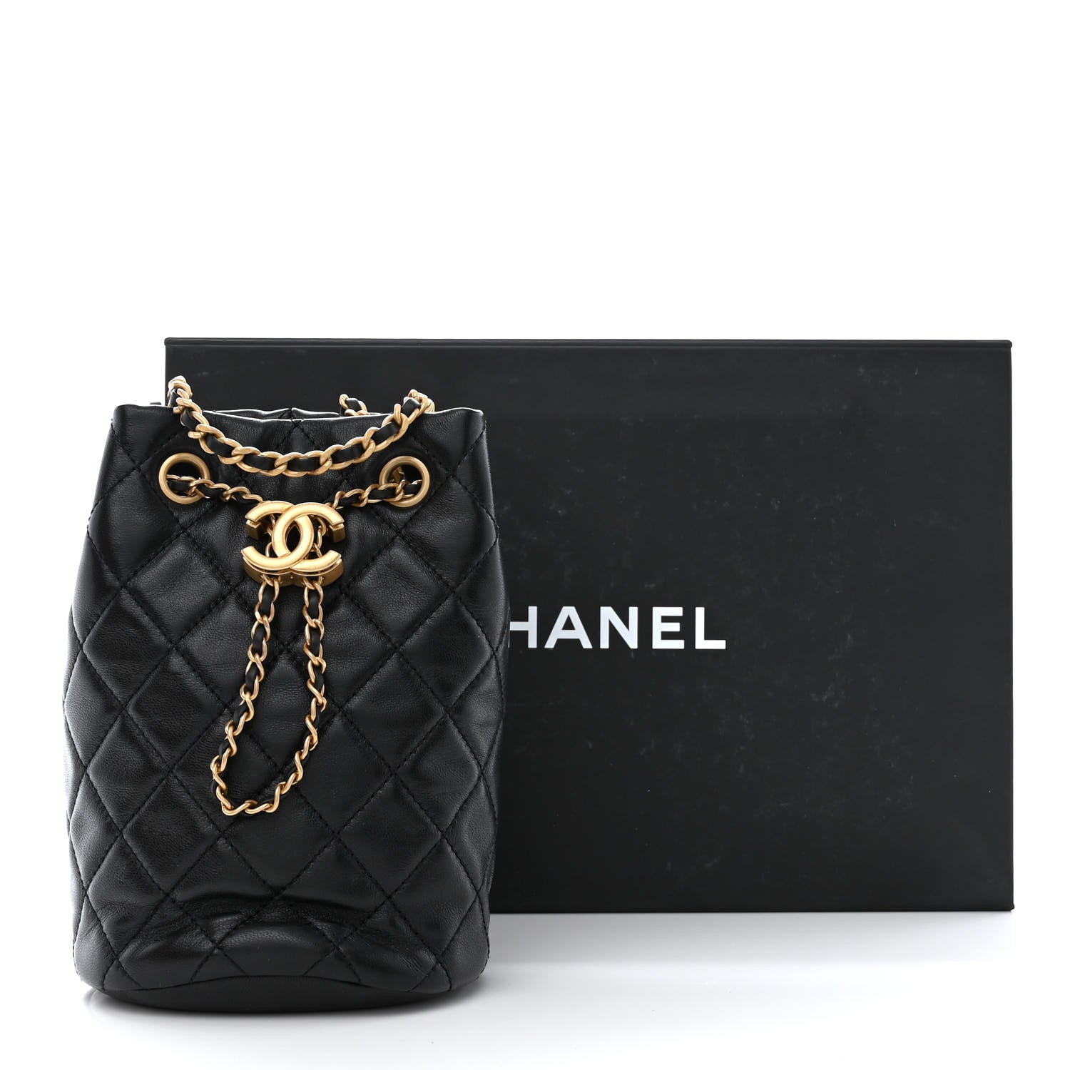 Chanel Lambskin Quilted Pearl Crush Drawstring Bag Black 11 of 11