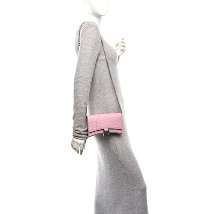 Balenciaga Shiny Calfskin Crocodile Embossed Hourglass Chain Bag Powder Pink 2 of 9