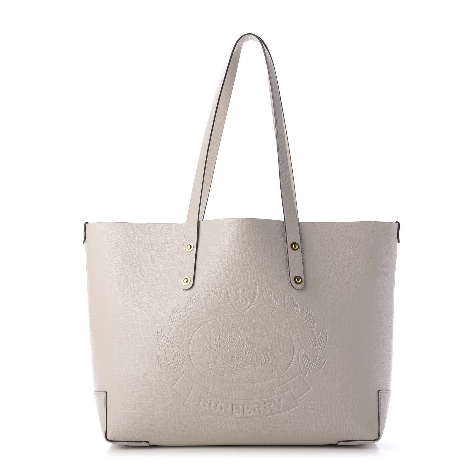 Burberry Calfskin Crest Embossed Small Tote Limestone 1 of 10