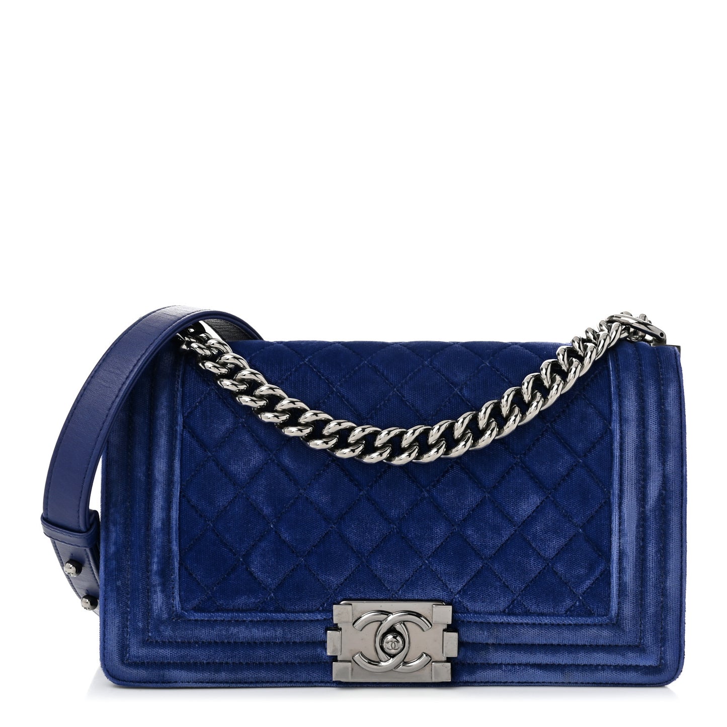 Velvet Quilted Medium Boy Flap Blue
