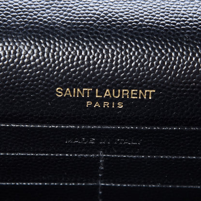 Saint Laurent Grain De Poudre Matelasse Chevron Monogram Envelope Chain Wallet Black 6 of 10