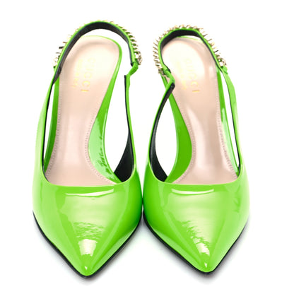 Gucci Patent Signoria Slingback Pumps 36.5 Electric Green 3 of 10