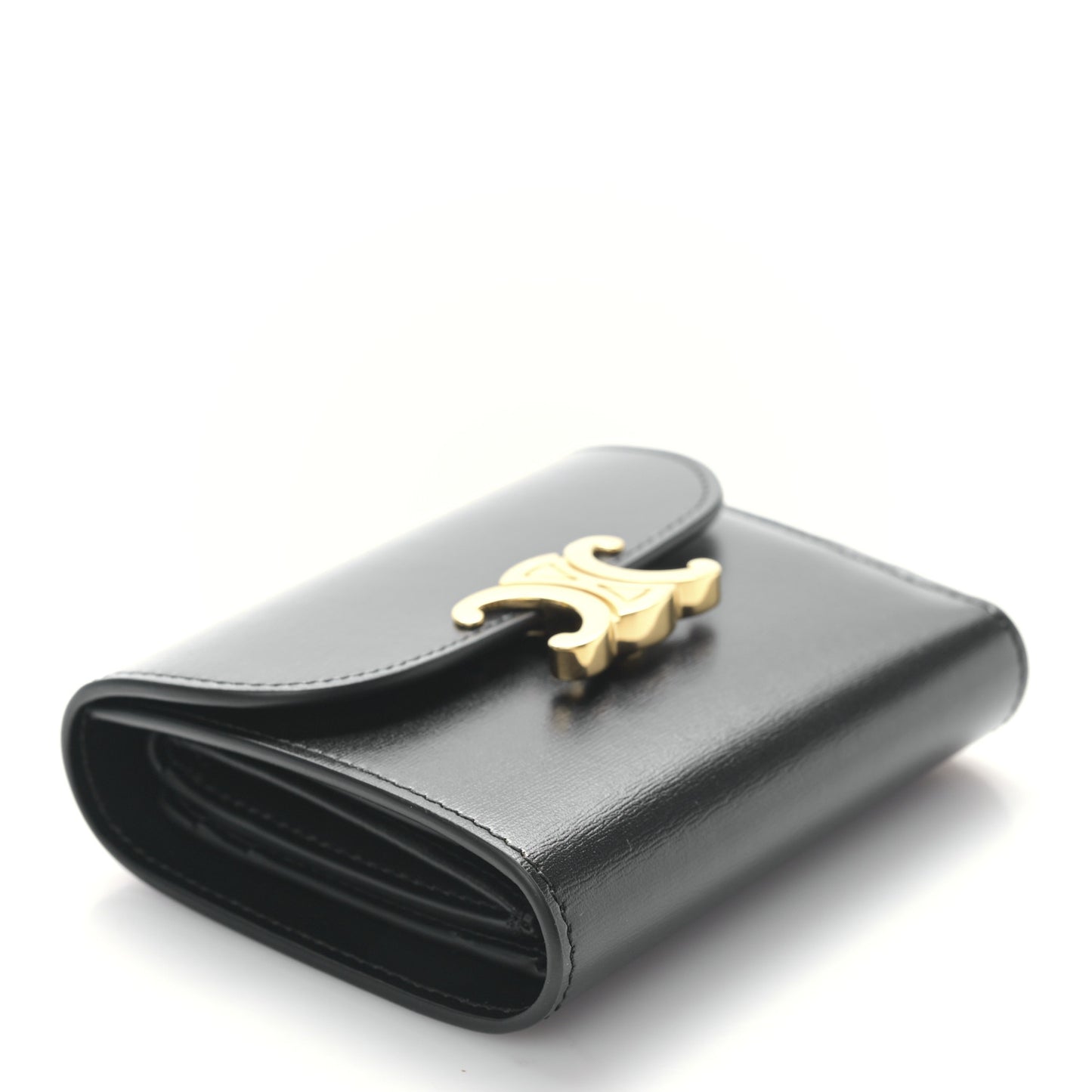 Shiny Calfskin Small Triomphe Wallet Black