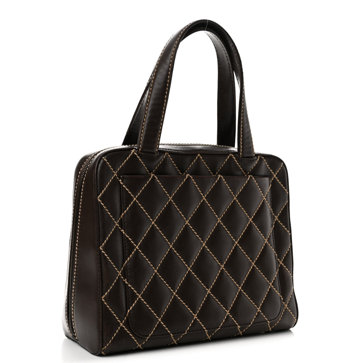 Calfskin Wild Stitch Vertical Top Handle Bag Brown