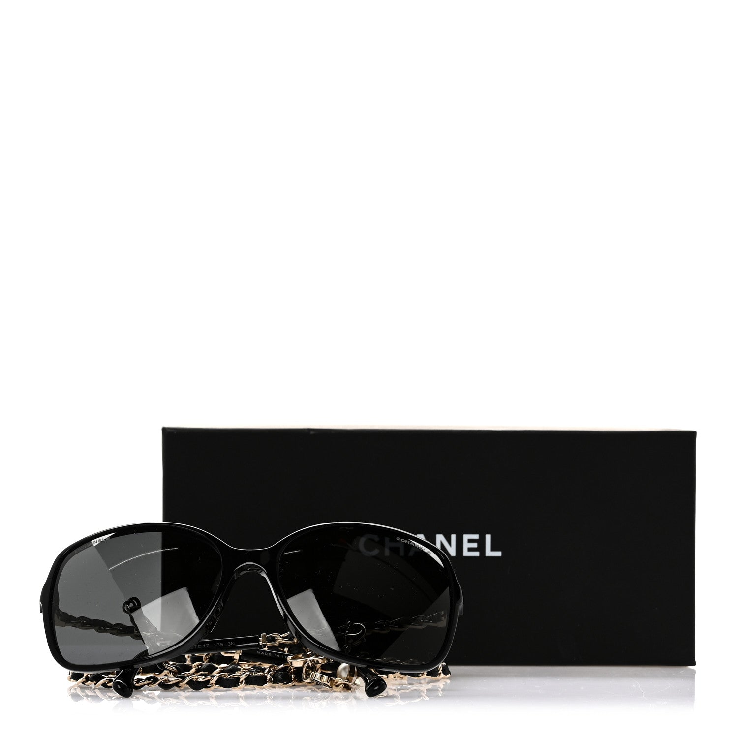 Chanel Acetate Metal Calfskin Square Chain Sunglasses 5210-Q Black