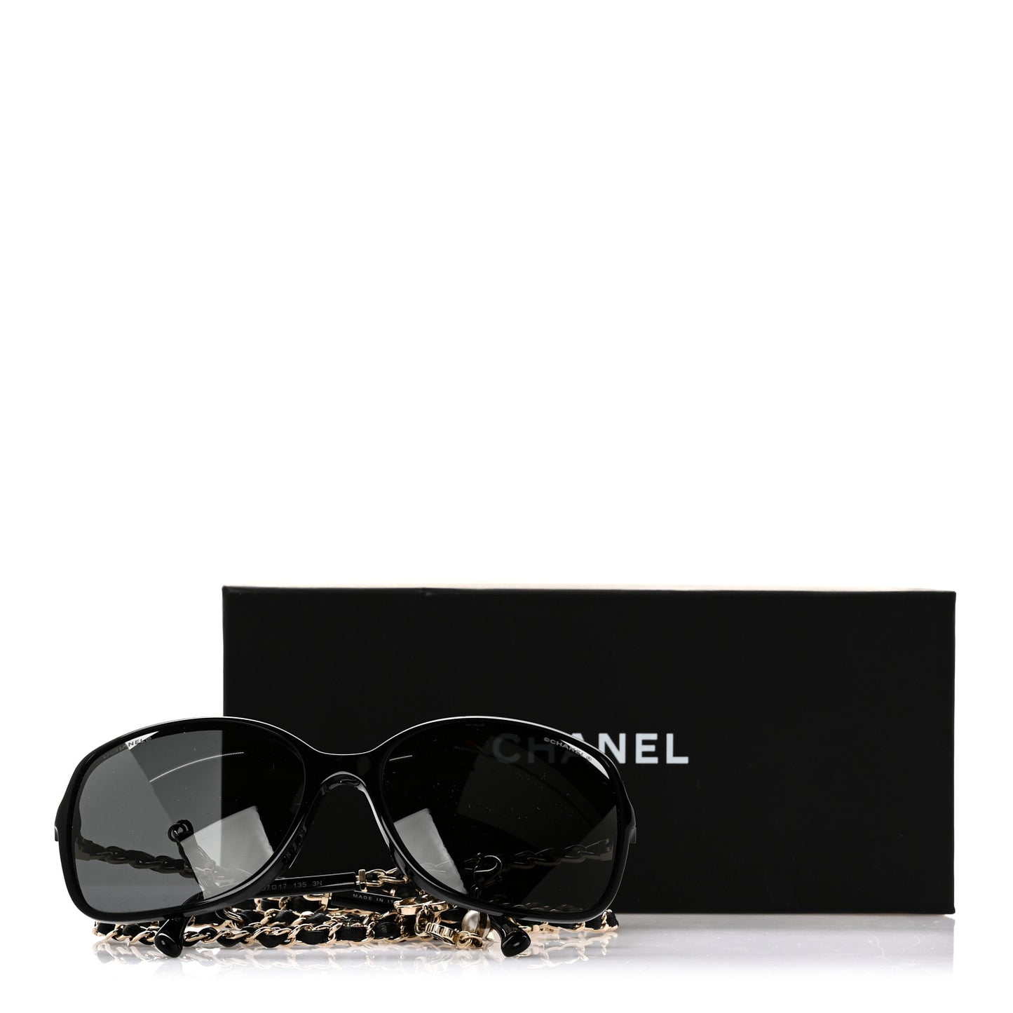 Acetate Metal Calfskin Square Chain Sunglasses 5210-Q Black Gray