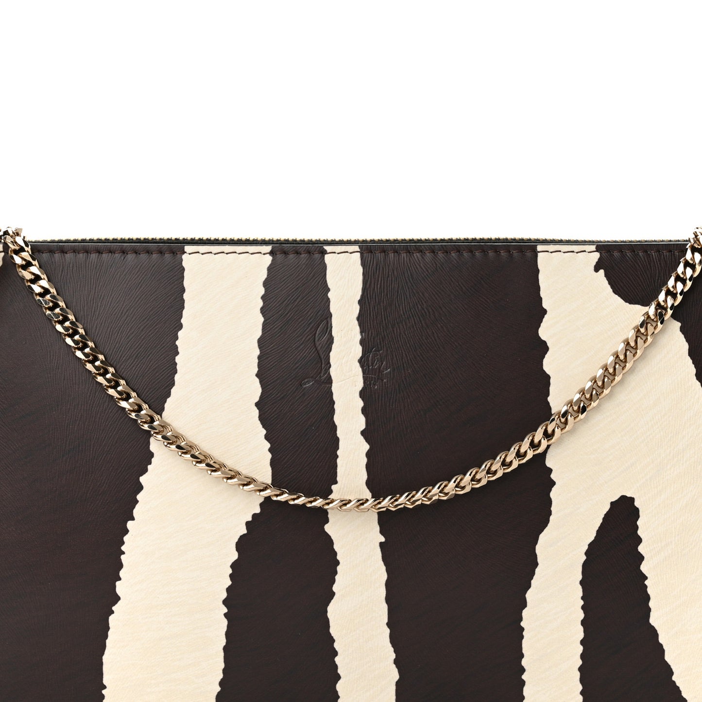 Calfskin Zebra Print Loubila Chain Clutch Dark Brown