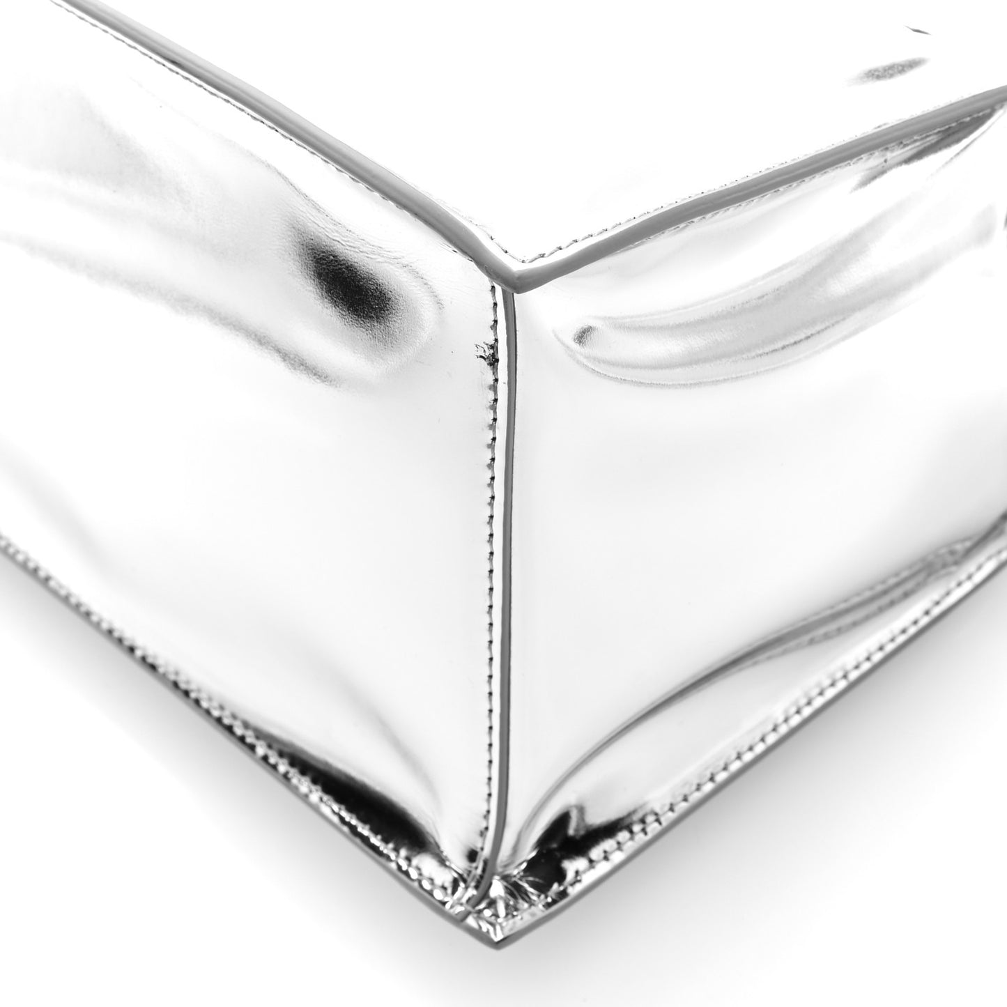 Metallic Patent Calfskin La Pochette Rond Carre Silver