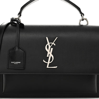 Saint Laurent Smooth Calfskin Medium Monogram Sunset Satchel Black 6 of 8