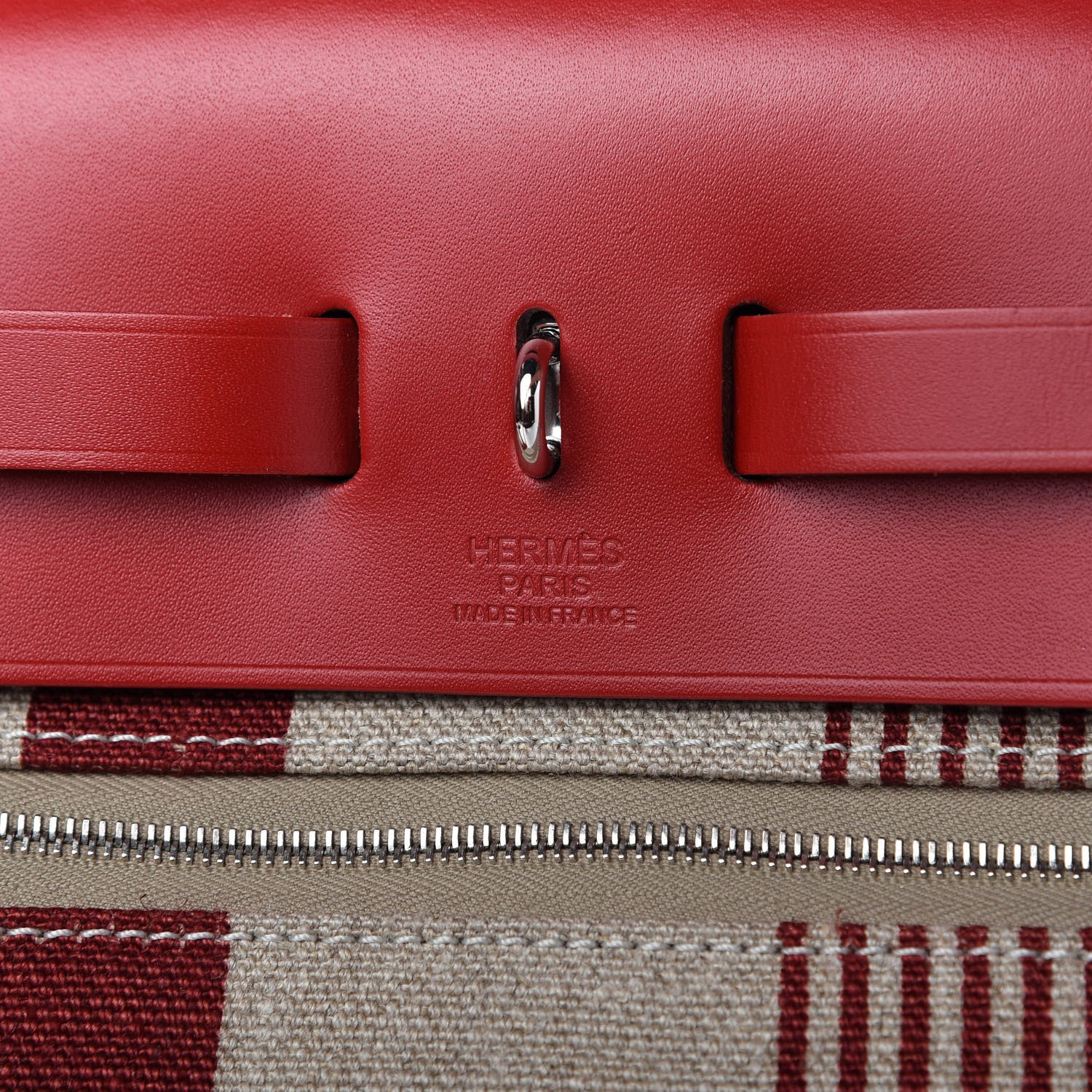 Hermes Vache Hunter Toile H Vibration Herbag Zip 31 PM Bordeaux Ficelle Rouge Piment 9 of 9