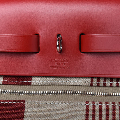 Hermes Vache Hunter Toile H Vibration Herbag Zip 31 PM Bordeaux Ficelle Rouge Piment 9 of 9