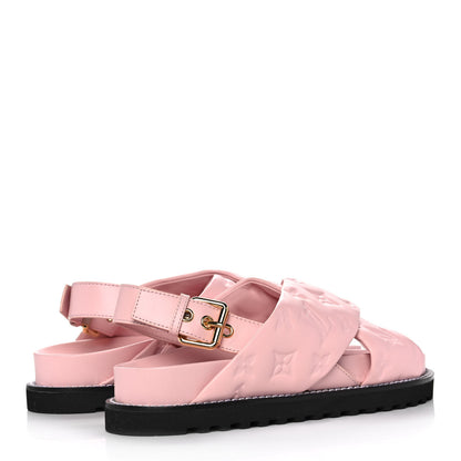 Louis Vuitton Lambskin Monogram Embossed Paseo Flat Comfort Sandals 35 Rose Clair 4 of 8