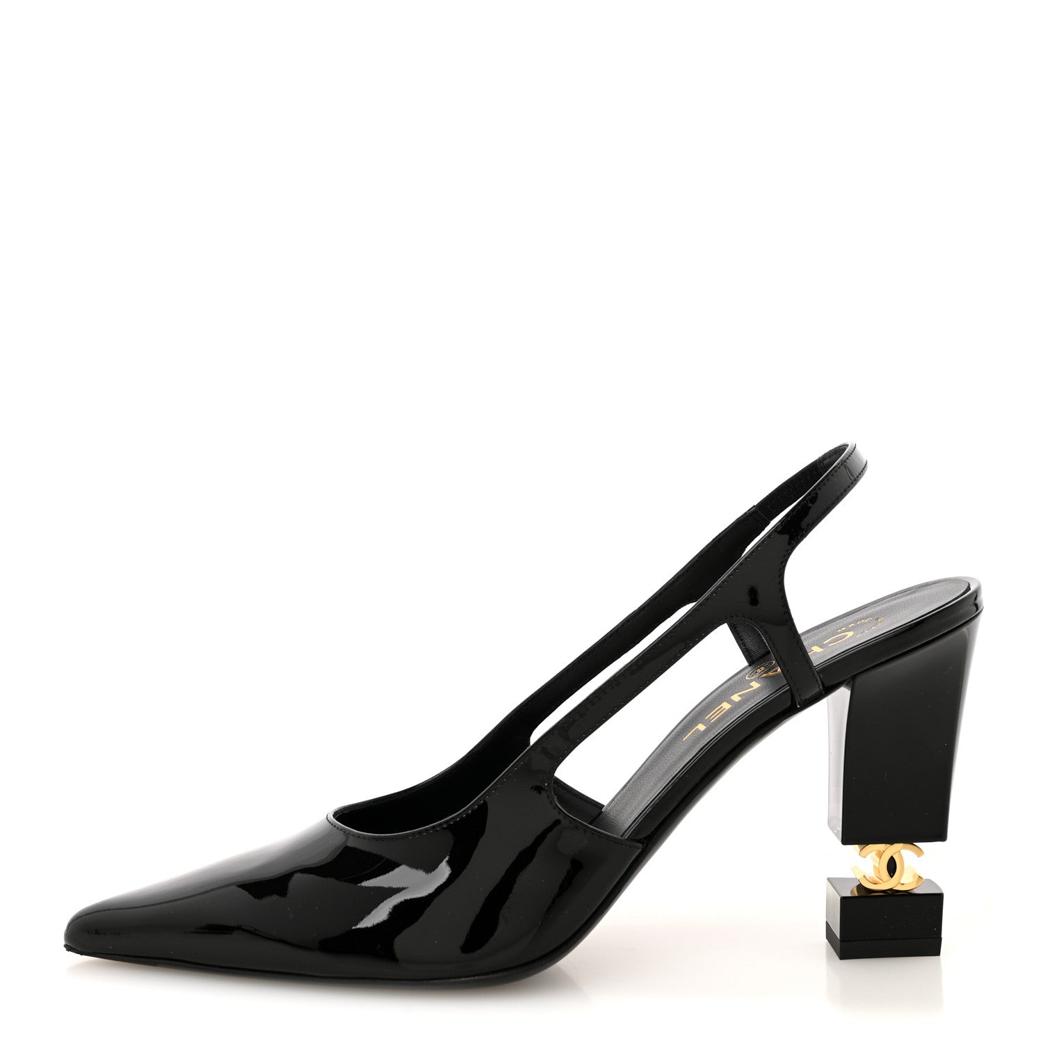 Chanel Patent Calfskin Slingback CC Cutout Pumps 40 Black 1 of 10