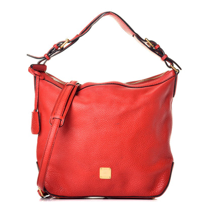 MCM Grained Calfskin Hobo Red 1 of 9