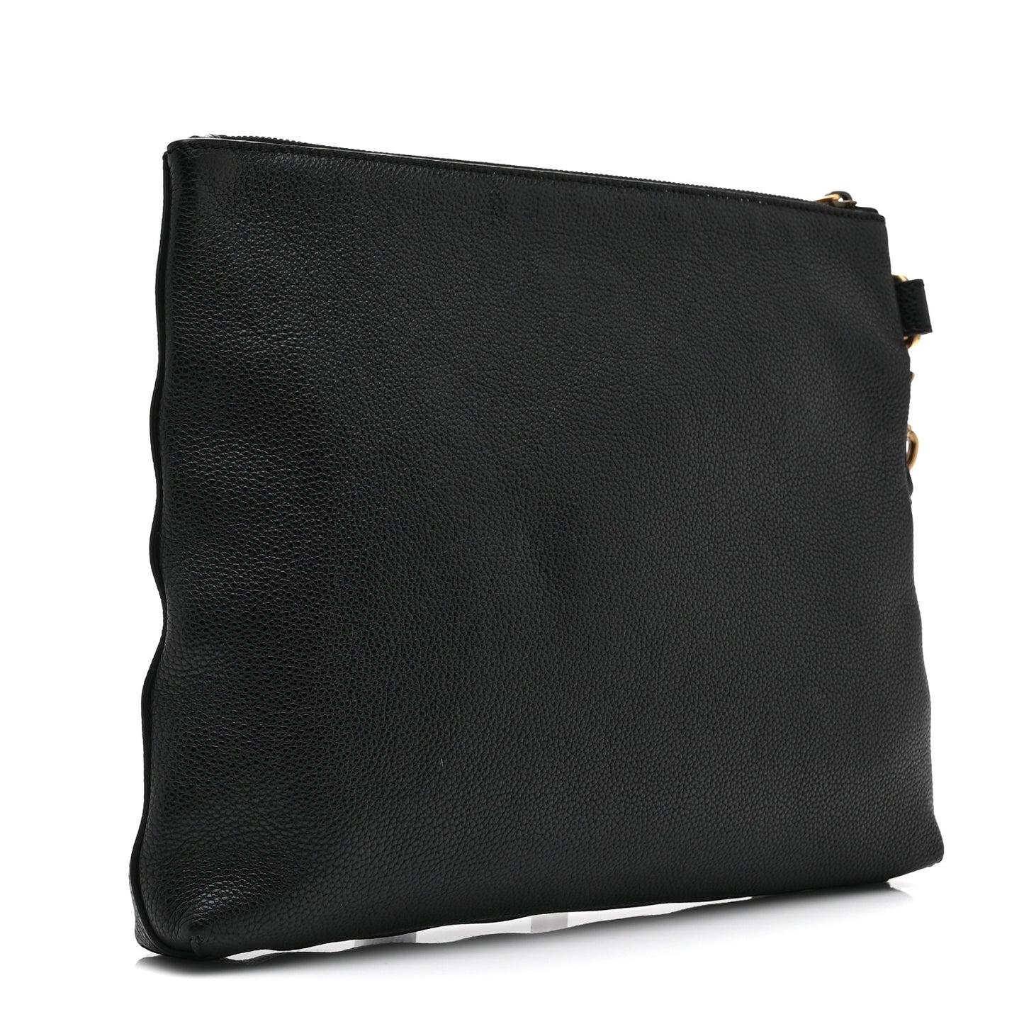 Pebbled Calfskin Logo Wristlet Black