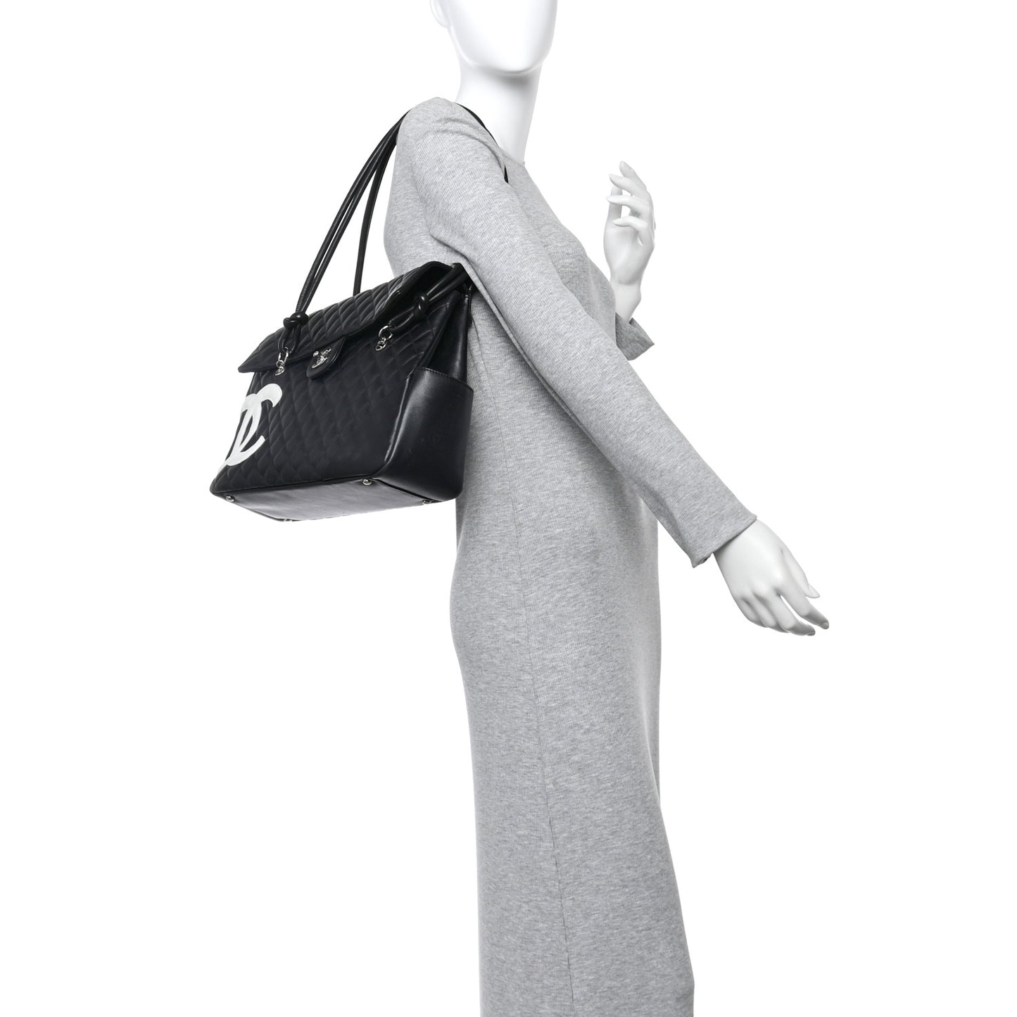 Calfskin Quilted Large Cambon Flap Black White