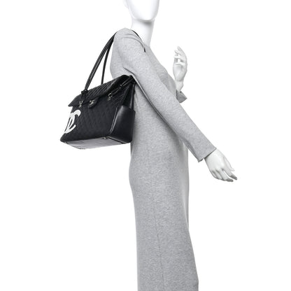 Chanel Calfskin Quilted Large Cambon Flap Black White 2 of 11