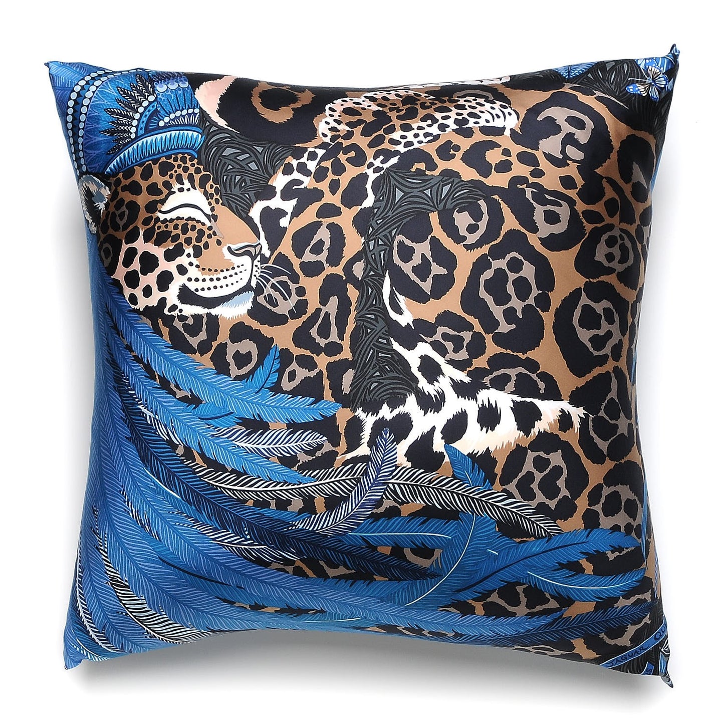 Cotton Silk Jaguar Quetzal Decorative Pillow Menthe Blue Jean Camel Marine