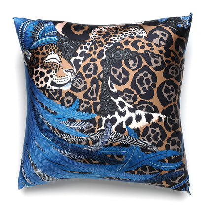 Hermes Cotton Silk Jaguar Quetzal Decorative Pillow Menthe Blue Jean Camel Marine 1 of 4