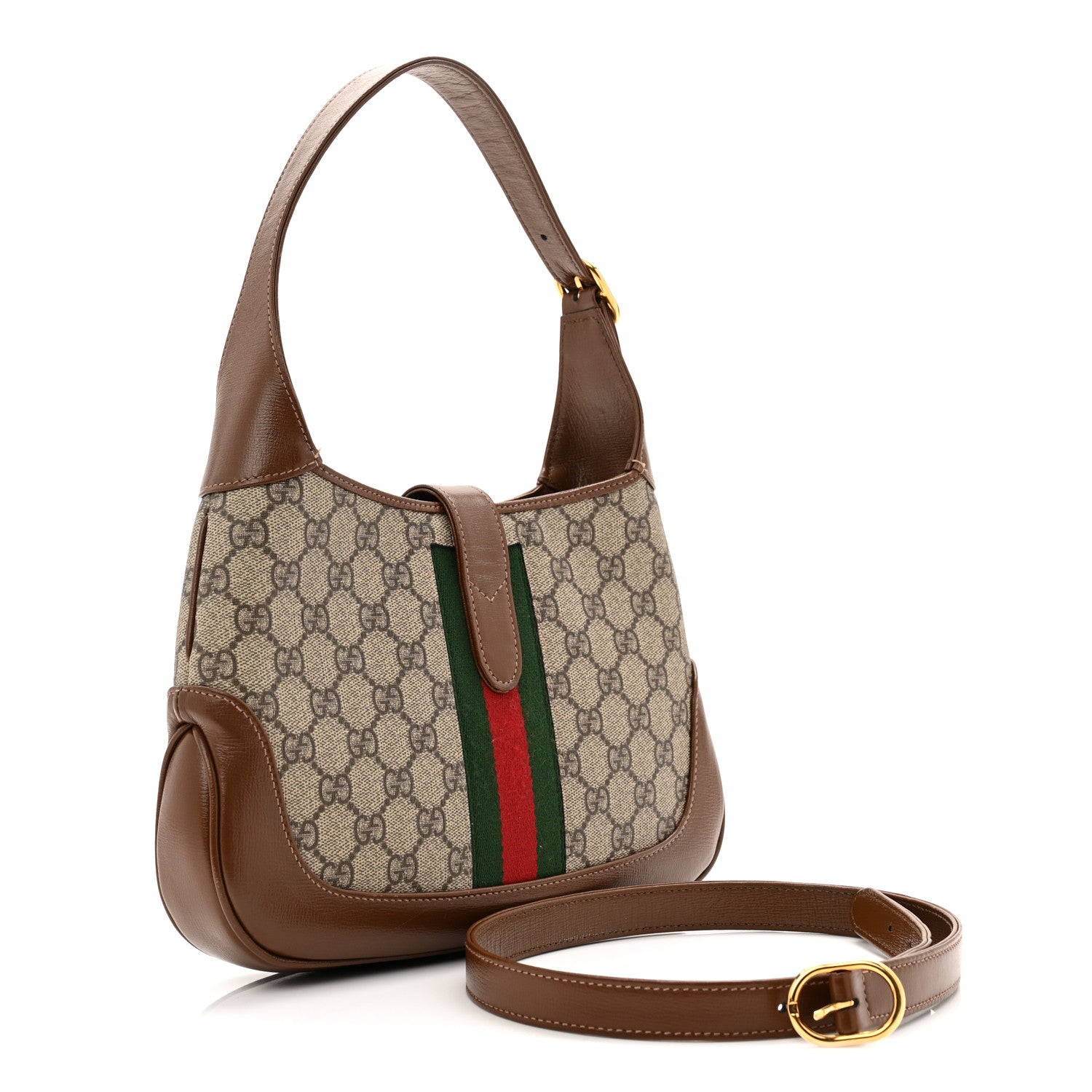 Gucci GG Supreme Monogram Azalea Calfskin Web Small Jackie 1961 Hobo Beige Ebony Brown Sugar 3 of 11