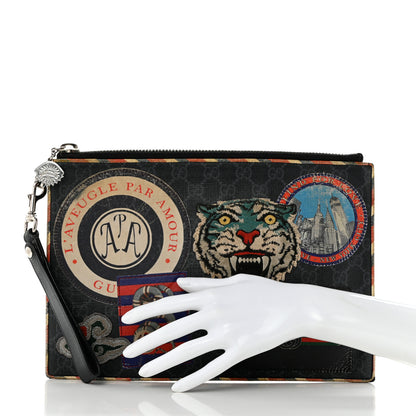 Gucci GG Supreme Monogram Night Courrier Zip Wristlet Pouch Black Multicolor 2 of 11