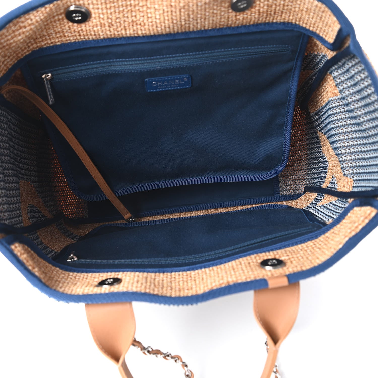 Chanel Mixed Fibers Large Shopping Bag Blue Beige 5 of 11