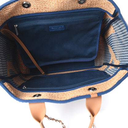 Chanel Mixed Fibers Large Shopping Bag Blue Beige 5 of 11