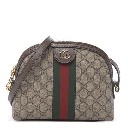 Gucci GG Supreme Monogram Textured Dollar Calfskin Web Small Ophidia Dome Shoulder Bag Beige Ebony New Acero 1 of 10