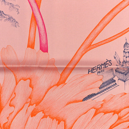 Hermes Silk A l'Ombre des Pivoines Scarf 90 Vieux Rose Encre 2 of 3