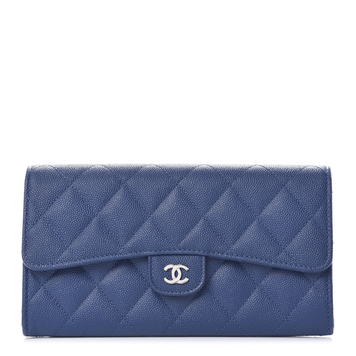 Caviar Quilted Large Gusset Flap Wallet Navy
