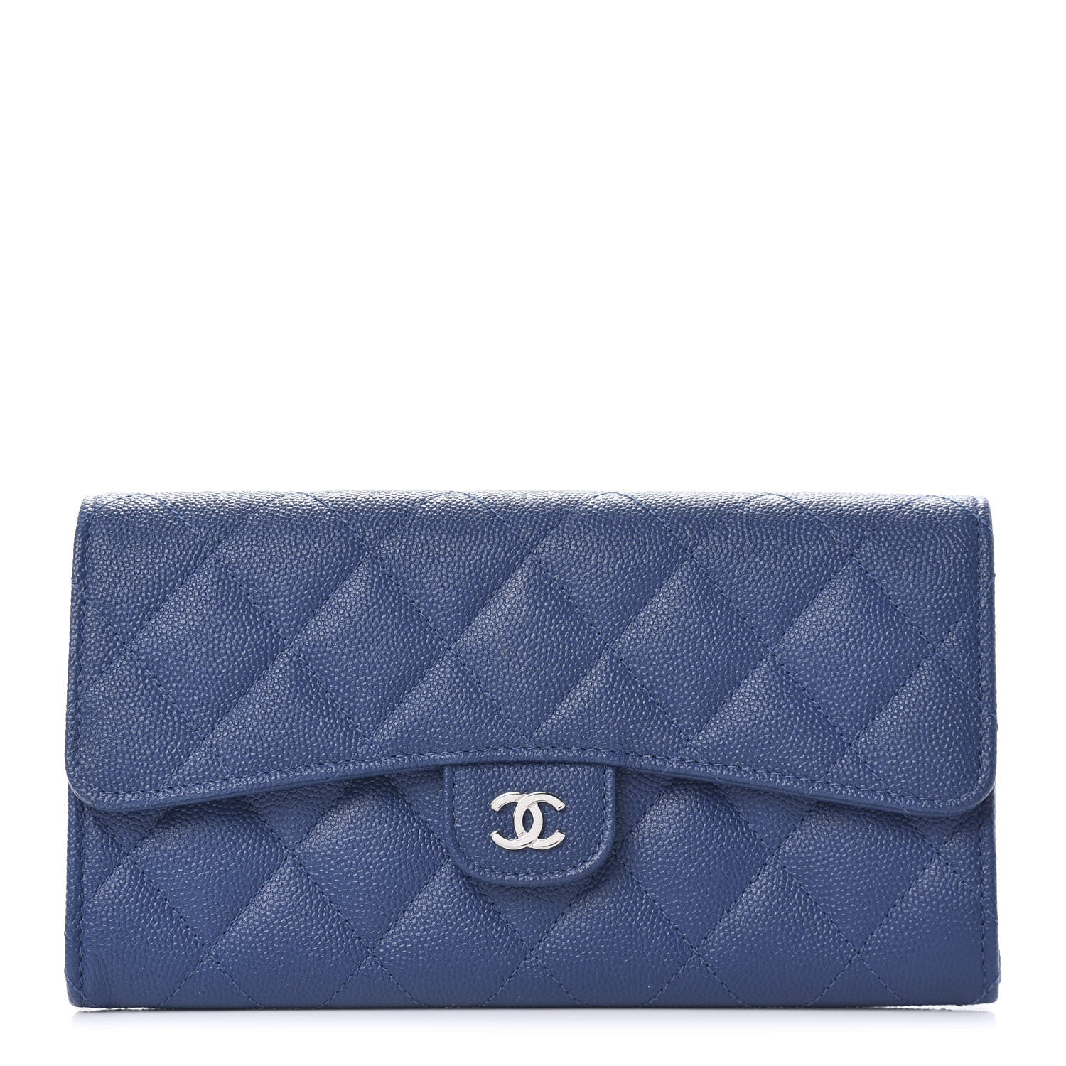Chanel Caviar Quilted Large Gusset Flap Wallet Navy 1 of 10