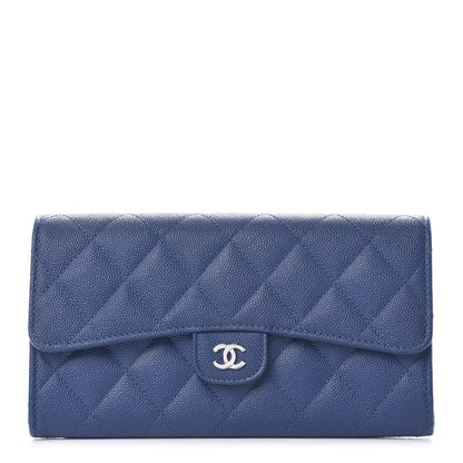 Chanel Caviar Quilted Large Gusset Flap Wallet Navy 1 of 10
