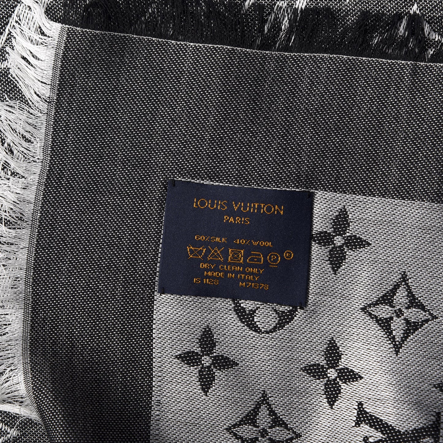 Silk Wool Monogram Denim Shawl Black