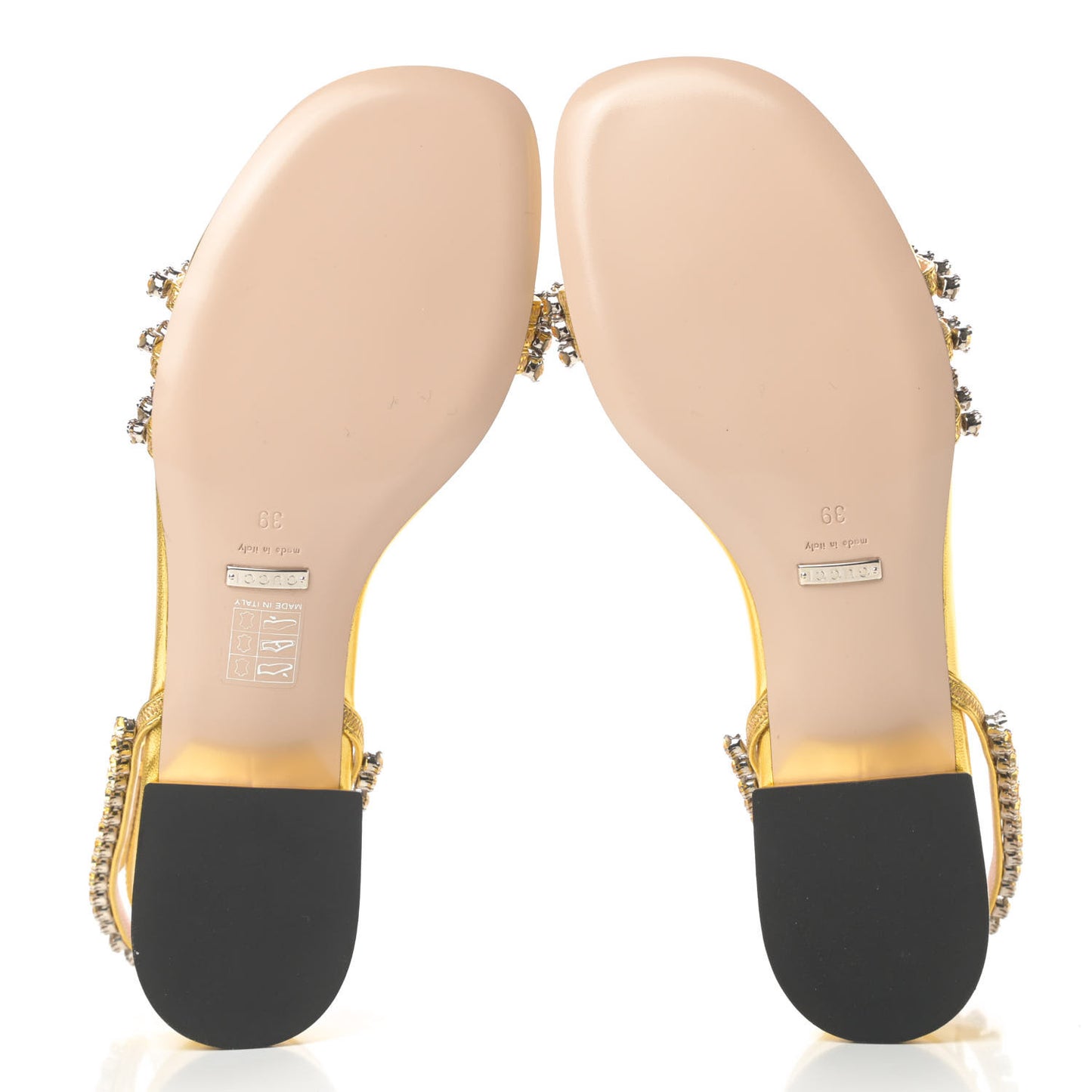 Nappa Silk Crystal Bertie T-Strap Low Heel Sandals 39 Gold