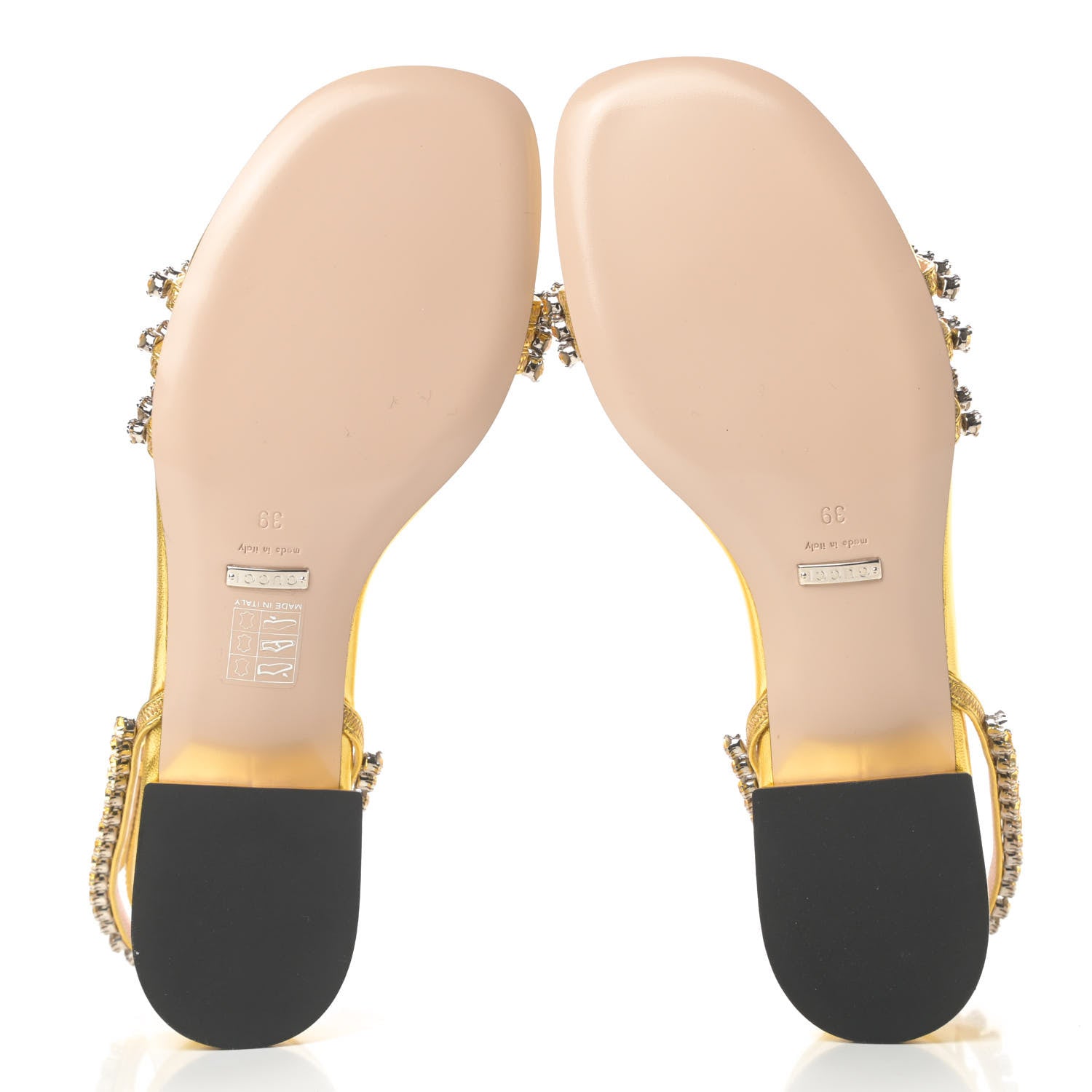 Gucci Nappa Silk Crystal Bertie T-Strap Low Heel Sandals 39 Gold 5 of 8
