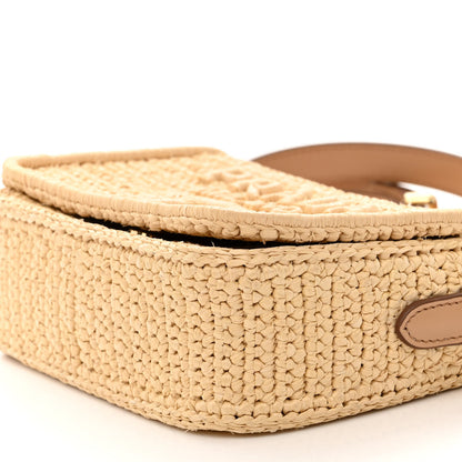 Prada Yarn Raffia Effect Crochet Logo Embroidered Flap Shoulder Bag Naturale 9 of 9
