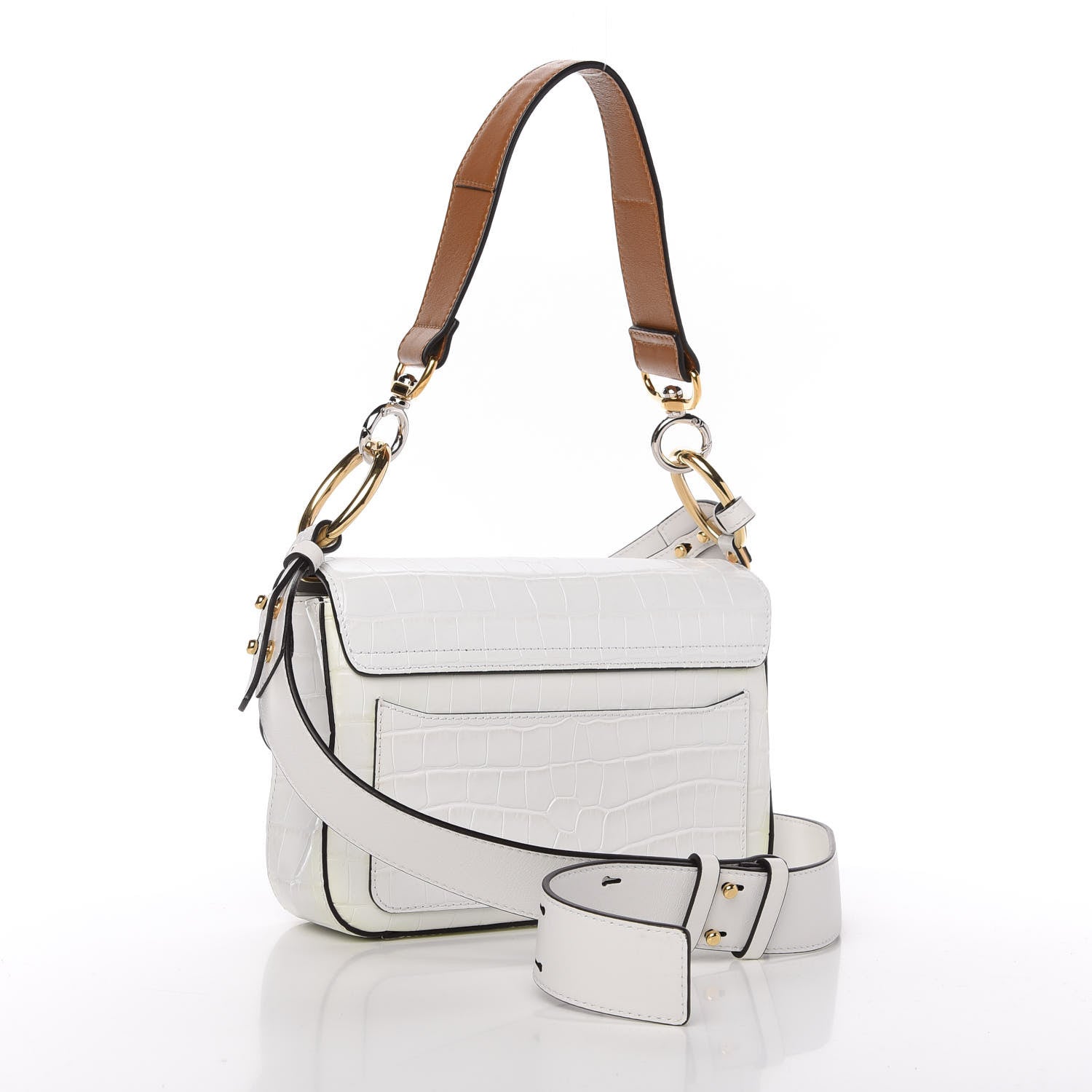 Chloe Calfskin Crocodile Embossed Small C Double Carry Brilliant White 3 of 11