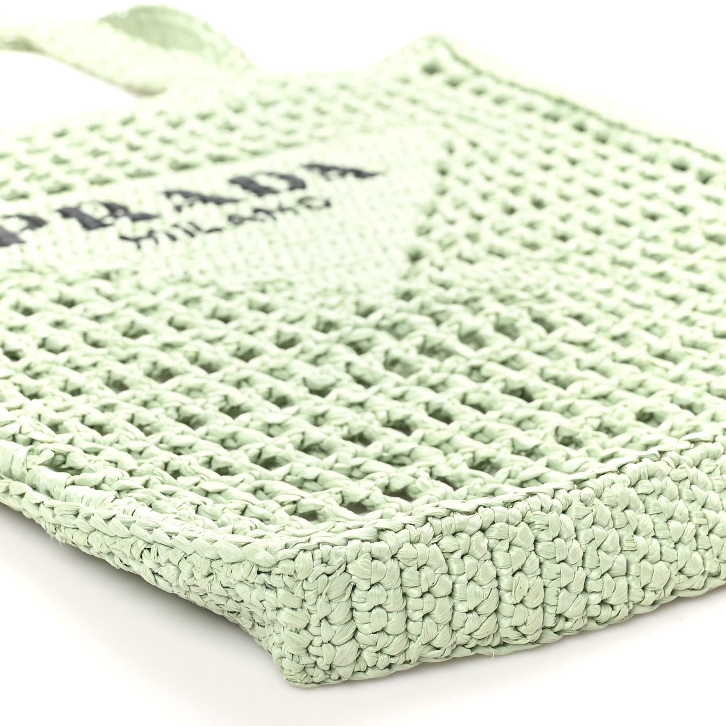 Yarn Raffia Effect Crochet Logo Embroidered Tote Bag Acqua