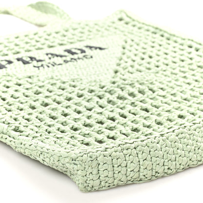 Prada Yarn Raffia Effect Crochet Logo Embroidered Tote Bag Acqua 8 of 9