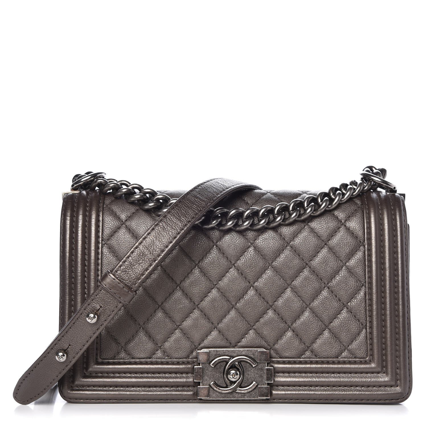 Chanel Metallic Calfskin Quilted Medium Boy Flap Dark Silver 1 of 8