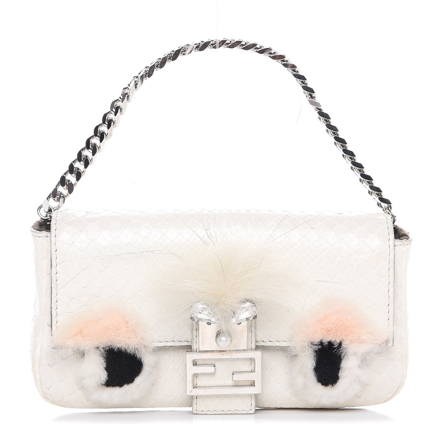 Snakeskin Rabbit Fox Fur Micro Buggie Baguette White