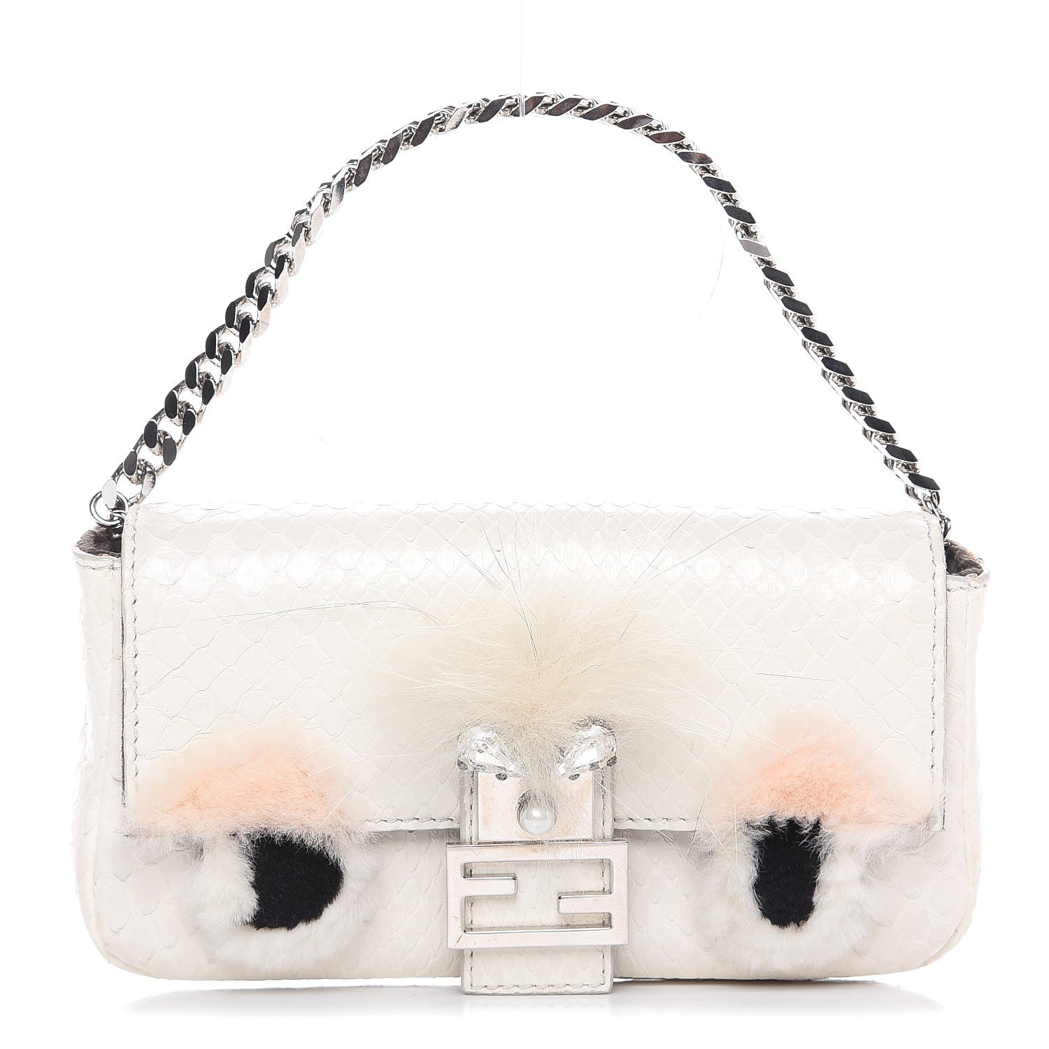 Fendi Snakeskin Rabbit Fox Fur Micro Buggie Baguette White 1 of 7