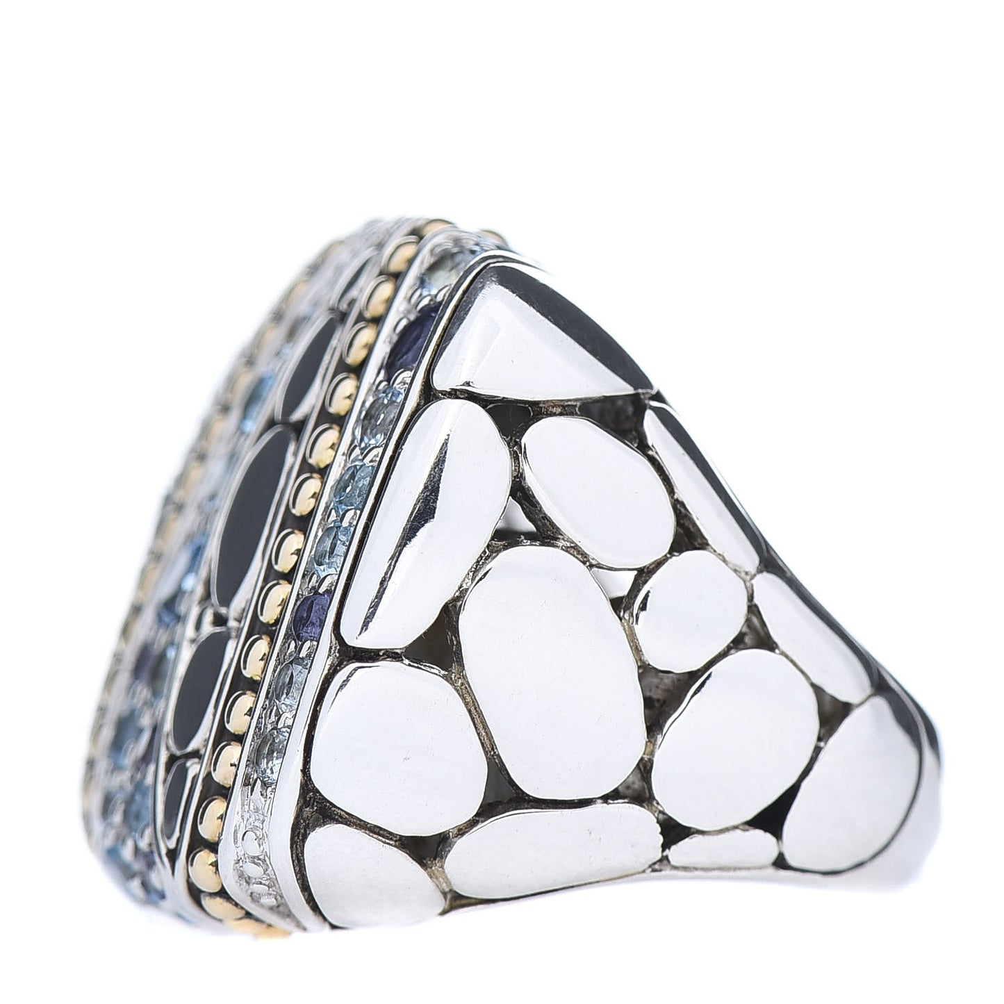 Sterling Silver 18K Yellow Gold Blue Topaz Iolite Aquamarine Kali Lavafire Ring 54 7