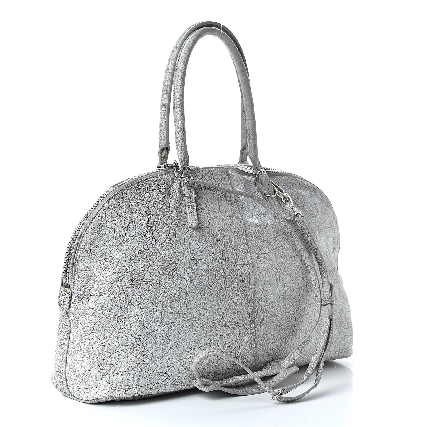 Agneau Classic Silver Hardware Papier Large Bowling Bag Grey